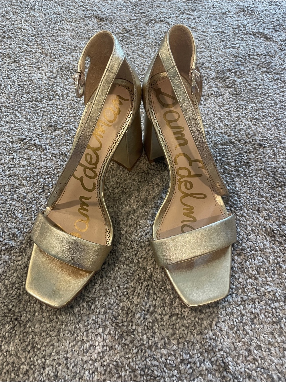 Sam Edelman Metallic Gold Block Heel Sandals